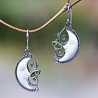 Peridot dangle earrings, 'Bun Moons' - Peridot Crescent Moon Dangle Earrings from Bali