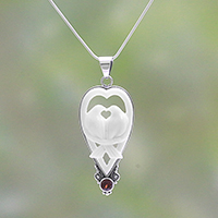 Garnet and bone pendant necklace, Dove Couple