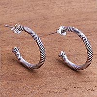 Gold-accented sterling silver half-hoop earrings, 'Looping Rope' - Gold-Accented Sterling Silver Half-Hoop Earrings from Bali