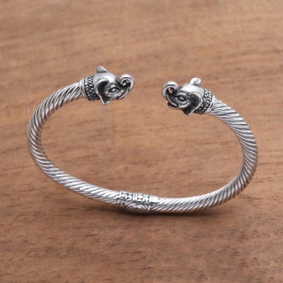 Sterling silver cuff bracelet, Elephant of Bali