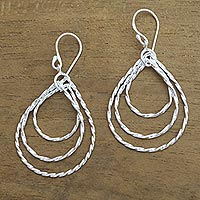 Sterling silver dangle earrings, 'Twisted Drops' - Twisted Sterling Silver Dangle Earrings from Bali