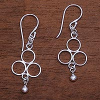 Sterling silver dangle earrings, 'Triple Circle' - Circle Motif Sterling Silver Dangle Earrings from Bali