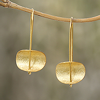 Gold plated sterling silver drop earrings, 'Urban Minimalism' - Modern 18k Gold Plated Sterling Silver Drop Earrings