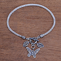 Sterling silver chain bracelet, 'Butterfly Liberty' - Butterfly-Themed Sterling Silver Chain Bracelet from Bali