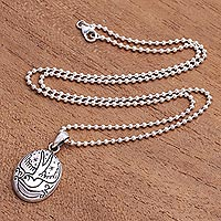 Sterling silver pendant necklace, 'Peace Bearer' - Engraved Sterling Silver Necklace with Dove and Olive Branch