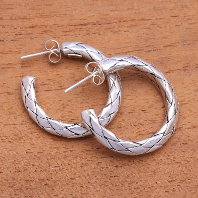 Sterling silver half-hoop earrings, Woven Beauty