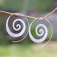 Sterling silver half-hoop earrings, 'Spiral Loop' - Spiral-Shaped Sterling Silver Half-Hoop Earrings from Bali