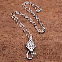 Men's sterling silver pendant necklace, 'Mighty Cobra' - Men's Sterling Silver Cobra Snake Pendant Necklace from Bali