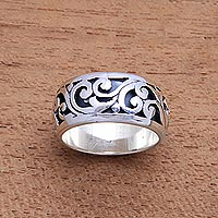 Sterling silver band ring, 'Ancient Vine' - Vine Pattern Sterling Silver Band Ring from Bali