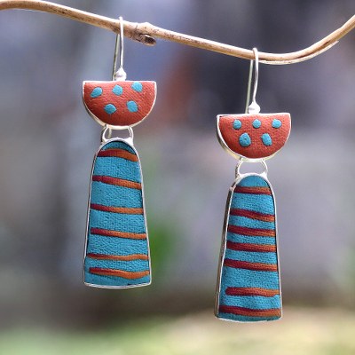 Sterling silver and polymer clay drop earrings, Bright Stripes