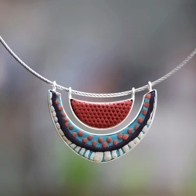 Sterling silver and polymer clay necklace, 'Summer' - Sterling Silver and Polymer Clay Pendant Choker Necklace