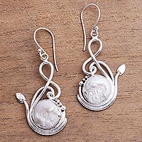 Sterling silver and bone dangle earrings, 'Dolphin Playground'