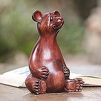 Wood sculpture, 'Honey Bear' - Handmade Suar Wood Sculpture of a Bear from Bali