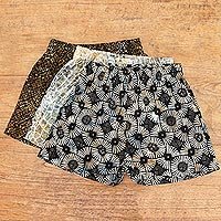 Men's cotton boxers, 'Masculine Variety' (set of 3) - Printed Men's Cotton Boxers from Bali (Set of 3)
