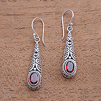 Garnet dangle earrings, 'Regal Order' - 2-Carat Oval Garnet Dangle Earrings from Bali