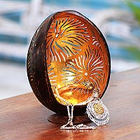 Coconut shell catchall, 'Golden Fireworks' - Firework Pattern Coconut Shell Catchall from Bali