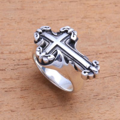 Sterling silver cocktail ring, Horizontal Cross