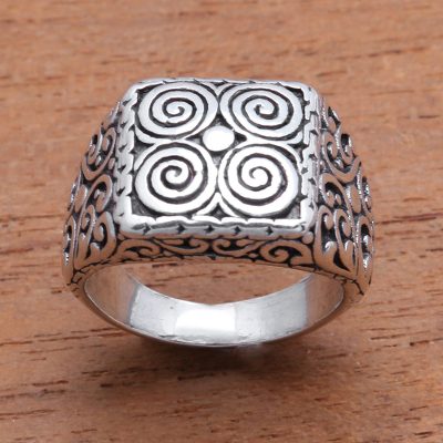 Sterling silver signet ring, Windy Curls