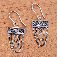 Sterling silver dangle earrings, 'Traditional Chain' - Sterling Silver Dangle Earrings with Chain from Bali