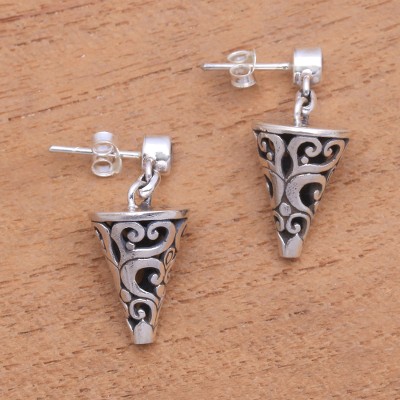 Sterling silver dangle earrings, Traditional Cones