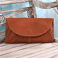 Leather wristlet, 'Easygoing in Sepia' - Leather Envelope Wristlet in Sepia from Java