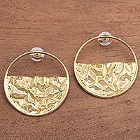 Gold-plated drop earrings, 'Surface Waves' - Circular Modern Gold-Plated Brass Drop Earrings from Bali