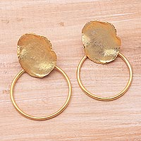 Gold-plated stainless steel dangle earrings, 'Abstract Orbit' - Abstract 18k Gold-Plated Brass Dangle Earrings from Bali