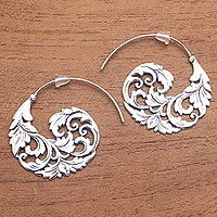 Sterling silver half-hoop earrings, 'Garden Waves' - Sterling Silver Vine Half-Hoop Earrings from Bali