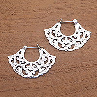 Sterling silver hoop earrings, 'Frilly Fans' - Frilly Sterling Silver Hoop Earrings from Bali