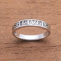 Sterling silver band ring, 'Live Swirls' - Inspirational Sterling Silver Band Ring from Bali