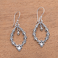 Sterling silver dangle earrings, 'Beautiful Wreath' - Seed Pattern Sterling Silver Dangle Earrings from Bali