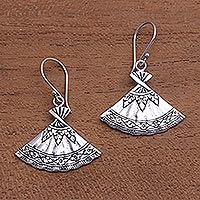 Sterling silver dangle earrings, 'Goddess Fans' - Fan-Shaped Sterling Silver Dangle Earrings from Bali