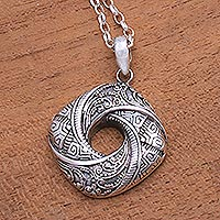 Sterling silver pendant necklace, 'Gallant Songket' - Songket Pattern Sterling Silver Pendant Necklace from Bali