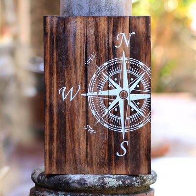 Wood wall sign, Compass