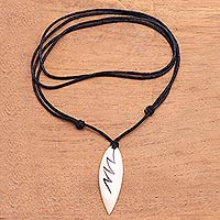 Bone pendant necklace, 'Beautiful Lightning' - Lightning Bolt Bone and Resin Pendant Necklace from Bali