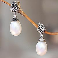 Cultured pearl dangle earrings, 'Classic Buddha's Curl' - Buddha's Curl Cultured Pearl Dangle Earrings from Bali
