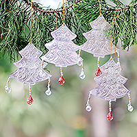 Aluminum ornaments, 'Glistening Trees' (set of 4) - Aluminum Christmas Tree Ornaments from Bali (Set of 4)