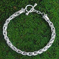 Sterling silver braided bracelet, 'Twist Sphere' - Handmade Braided Sterling Silver Chain Bracelet