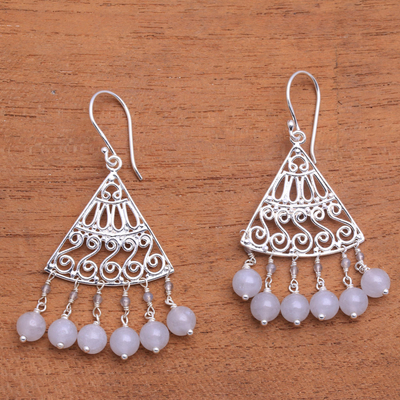Moonstone chandelier earrings, 'Spiral Fascination' - Spiral Pattern Moonstone Chandelier Earrings from Bali