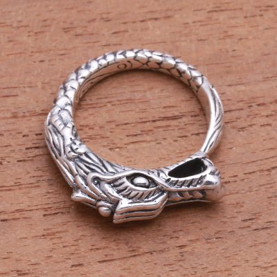 Sterling silver band ring, Dragon Roar