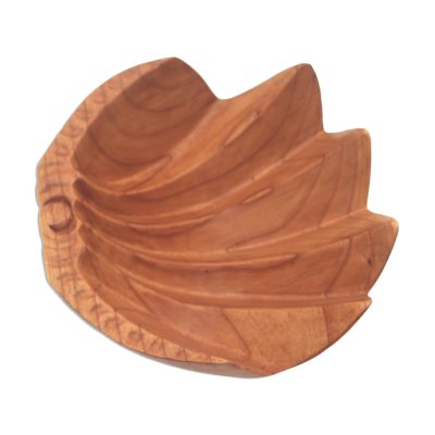 Suar wood catchall, 'Secure' (11.5 inch) - Hand Carved Suar Wood Clam Shell Motif Catchall from Bali