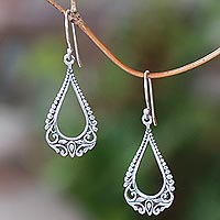 Sterling silver dangle earrings, 'Beauty Arises' - Patterned Drop-Shaped Sterling Silver Dangle Earrings