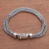 Men's sterling silver chain bracelet, 'Wheat Twins' - Combination-Finish Men's Sterling Silver Wheat Bracelet