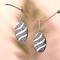 Sterling silver dangle earrings, 'Oval Wave' - Wave and Swirl Pattern Sterling Silver Dangle Earrings