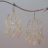 Gold plated sterling silver chandelier earrings, 'Queen of the Morning' - Gold Plated Sterling Silver Chandelier Earrings from Bali