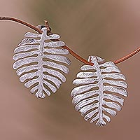 Sterling silver drop earrings, 'Monstera Elegance' - Monstera Leaf Sterling Silver Drop Earrings from Bali