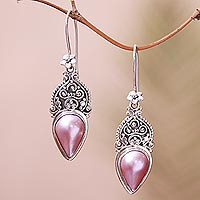 Cultured pearl dangle earrings, 'Ripe Fruit' - Floral Pink Cultured Pearl Dangle Earrings from Bali