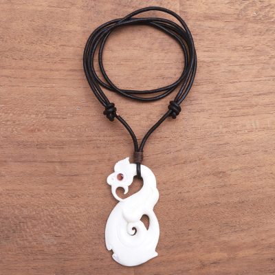 Bone and garnet pendant necklace, Swirling Glory
