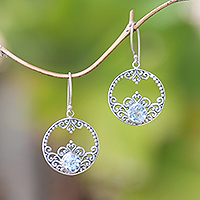Blue topaz dangle earrings, 'Cool Pattern' - Swirl and Dot Pattern Blue Topaz Dangle Earrings from Bali