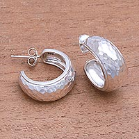 Sterling silver half-hoop earrings, 'Radiant Shine' - Balinese Sterling Silver Half-Hoop Earrings